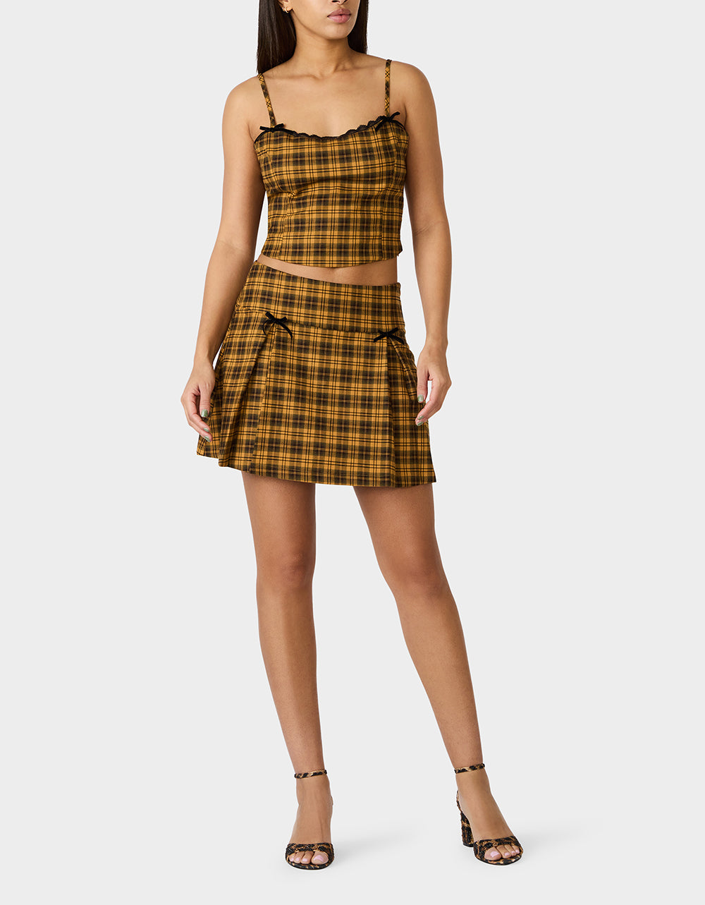Betsey Johnson RAD PLAID SKIRT YELLOW PLAID Women's Yellow Plaid Skirt with Bow Details