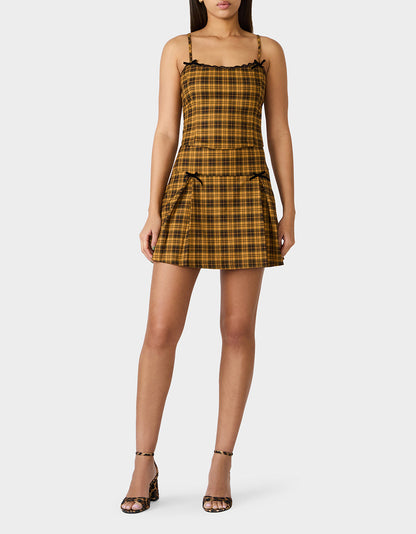 Betsey Johnson RAD PLAID TOP YELLOW PLAID Women's Yellow Plaid Cami with Lace and Bow Details