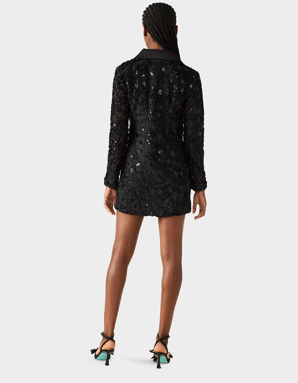 Betsey Johnson ROSETTE BLAZER DRESS BLACK Women's Black Blazer Dress with Rose Sequin Details