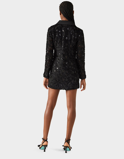 Betsey Johnson ROSETTE BLAZER DRESS BLACK Women's Black Blazer Dress with Rose Sequin Details