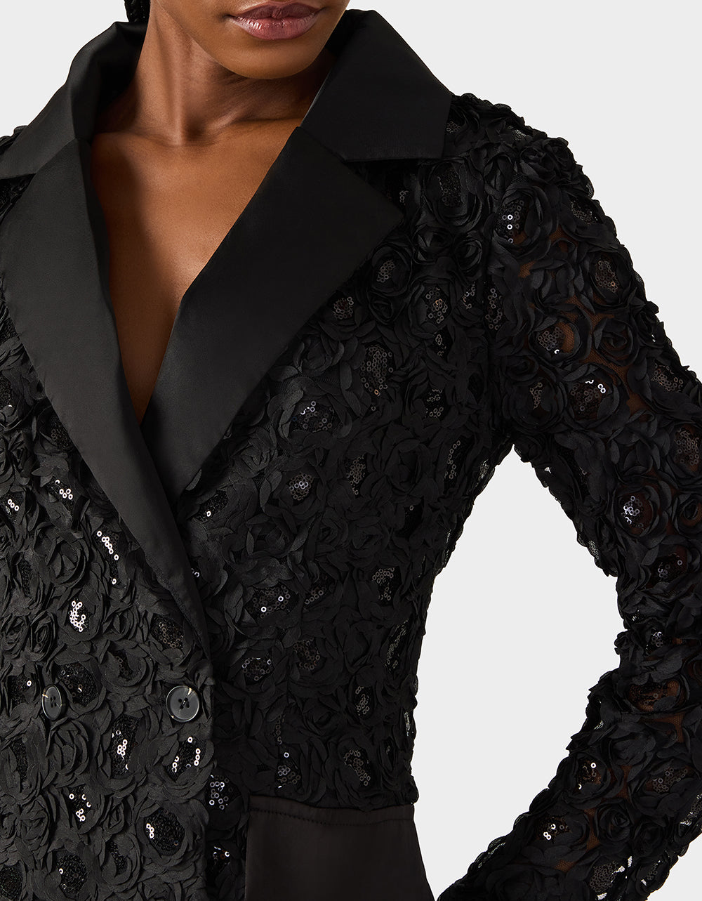 Betsey Johnson ROSETTE BLAZER DRESS BLACK Women's Black Blazer Dress with Rose Sequin Details