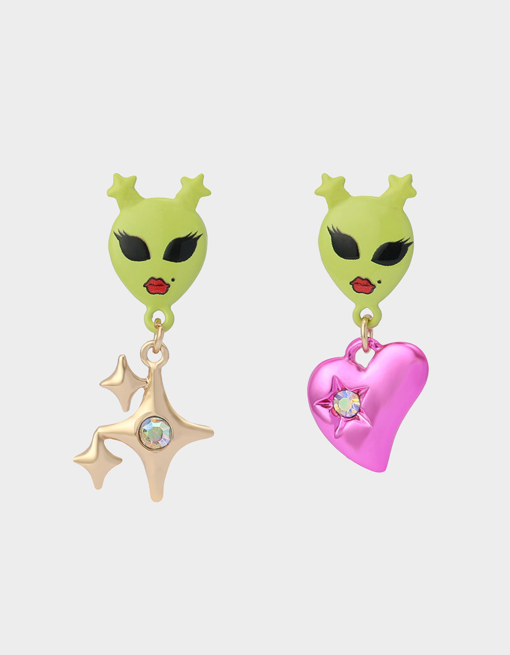 Betsey Johnson ALIEN MISMATCH DROP EARRINGS Women's Alien Mismatch Heart Star Earrings