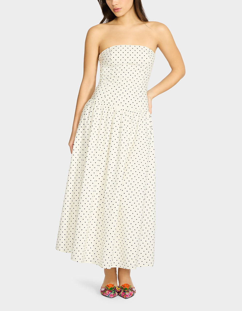 Betsey Johnson AMALIA STRAPLESS MAXI DRESS BLACK WHITE POLKA DOT Women's Dress