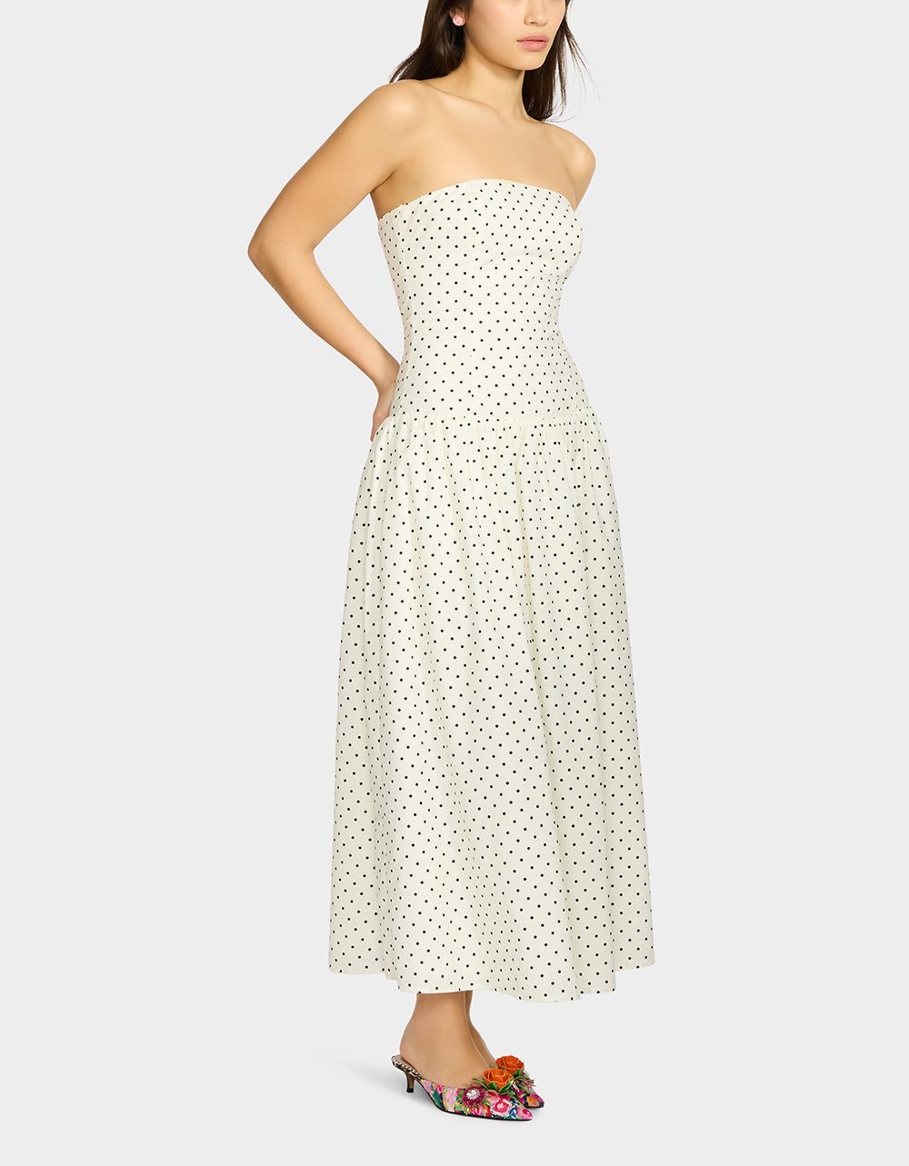 Betsey Johnson AMALIA STRAPLESS MAXI DRESS BLACK WHITE POLKA DOT Women's Dress