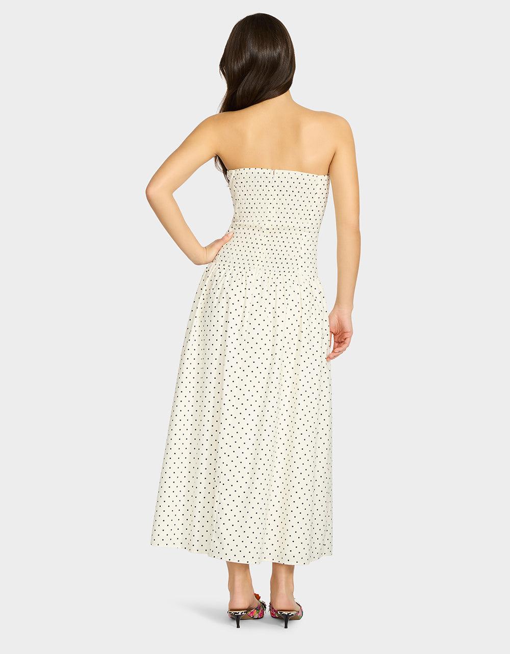 Betsey Johnson AMALIA STRAPLESS MAXI DRESS BLACK WHITE POLKA DOT Women's Dress