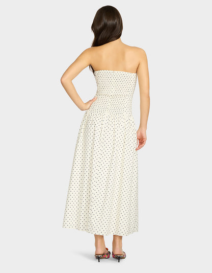 Betsey Johnson AMALIA STRAPLESS MAXI DRESS BLACK WHITE POLKA DOT Women's Dress