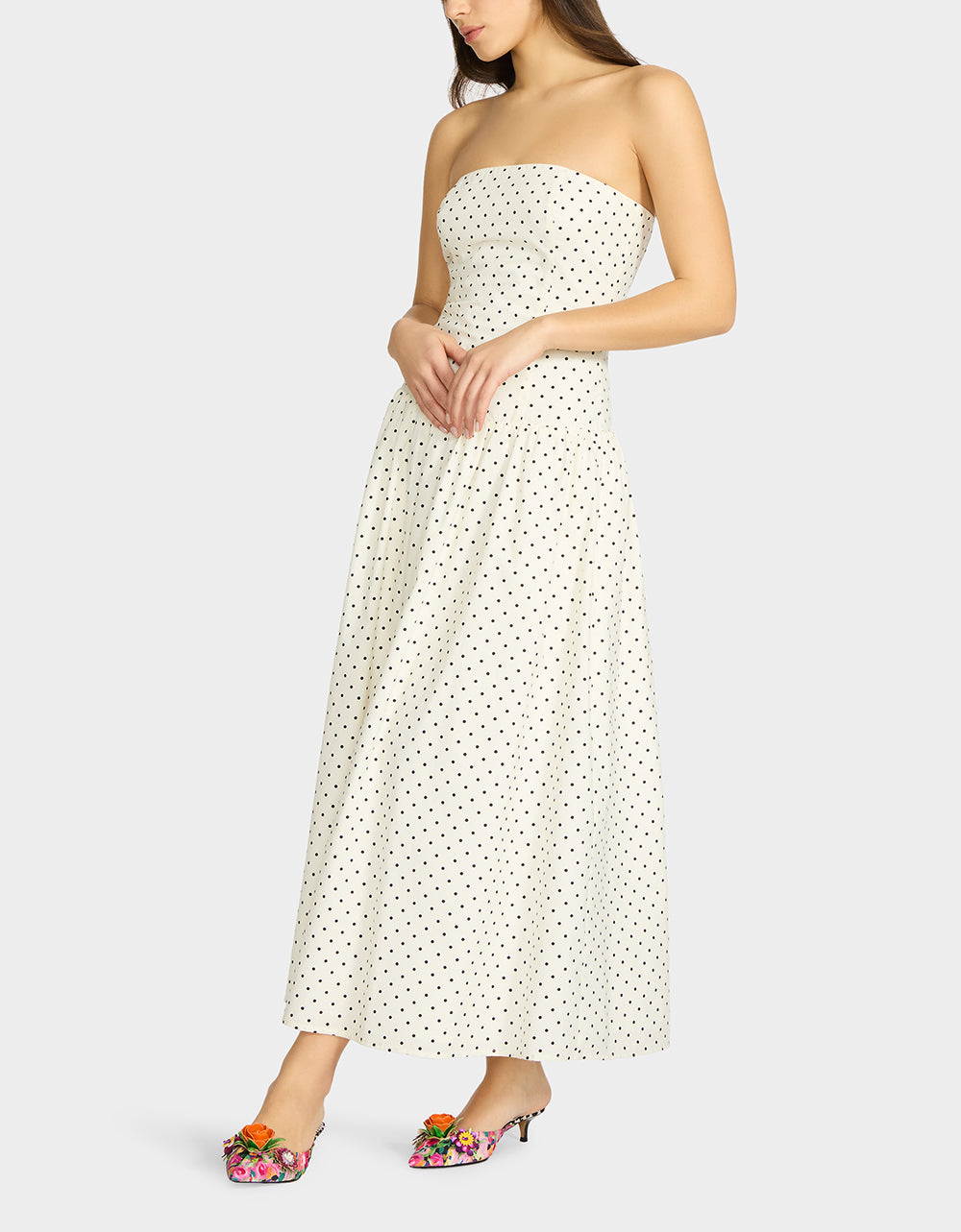 Betsey Johnson AMALIA STRAPLESS MAXI DRESS BLACK WHITE POLKA DOT Women's Dress