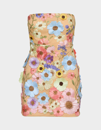 Betsey Johnson DAISY ME ROLLIN DRESS PASTEL MULTI Women's Floral Print Strapless Mini Dress