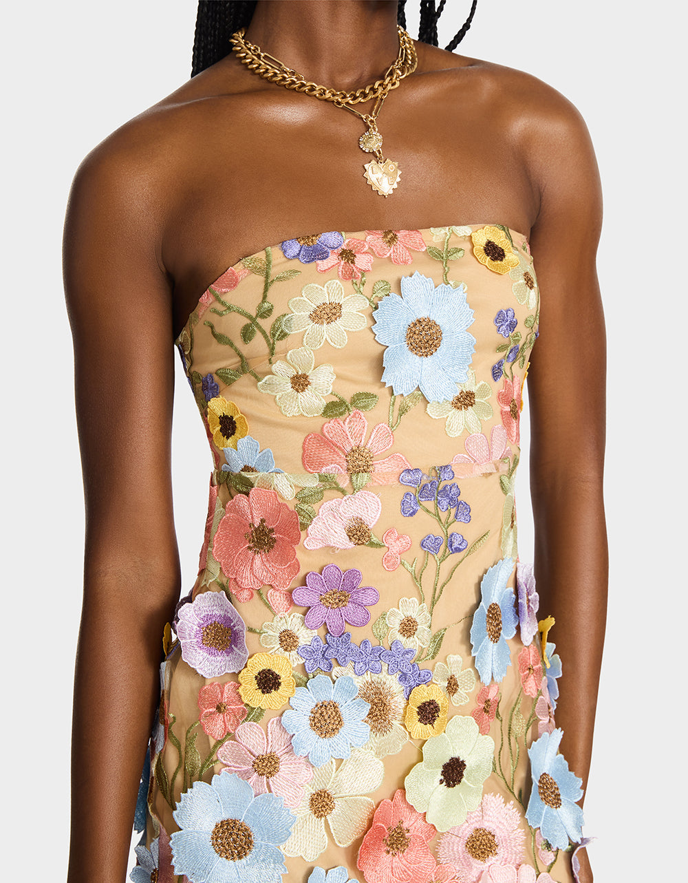 Betsey Johnson DAISY ME ROLLIN DRESS PASTEL MULTI Women's Floral Print Strapless Mini Dress