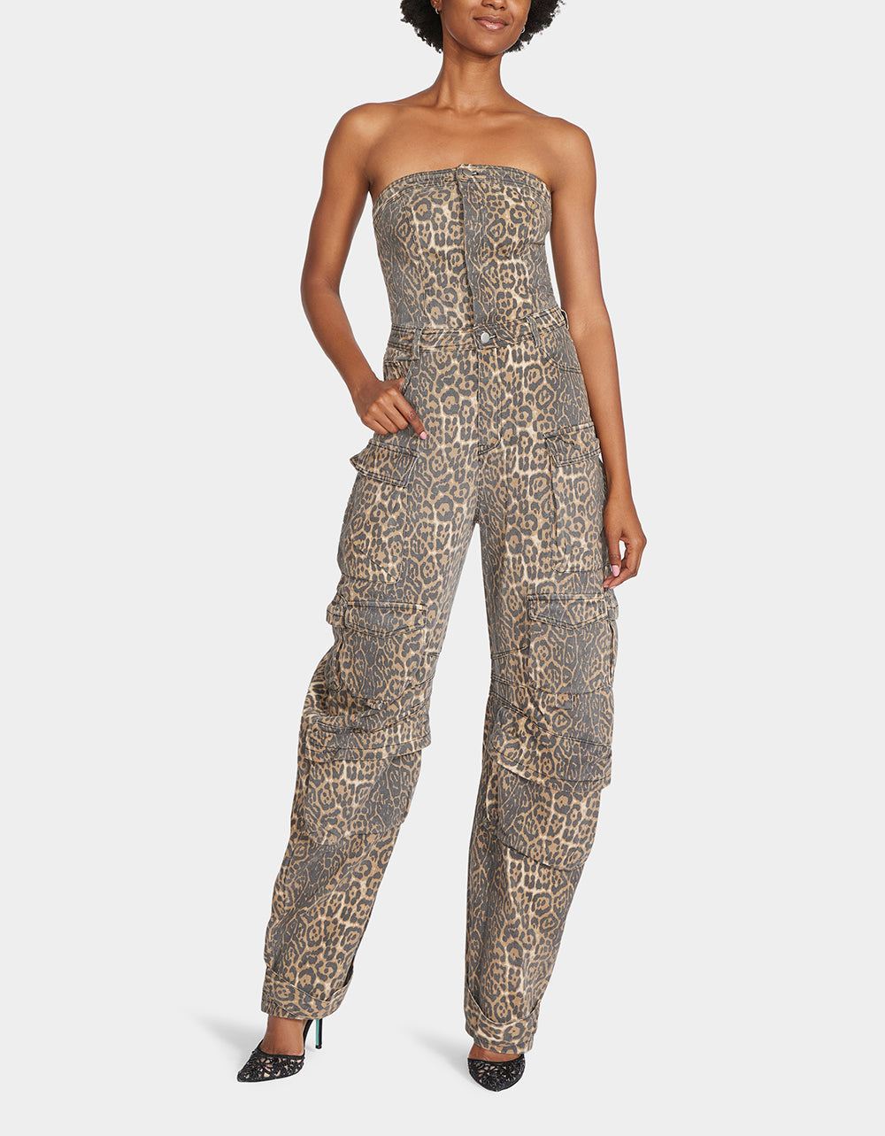 Betsey Johnson CARGO JUMPSUIT LEOPARD