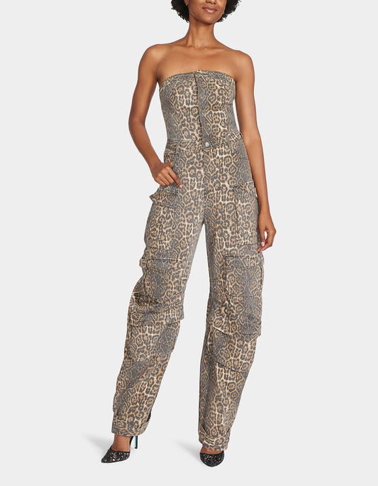 Betsey Johnson CARGO JUMPSUIT LEOPARD