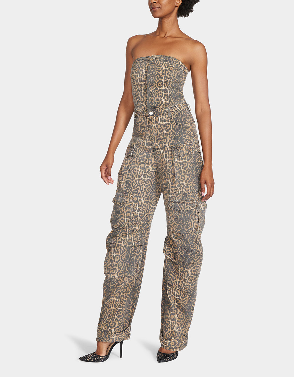 Betsey Johnson CARGO JUMPSUIT LEOPARD