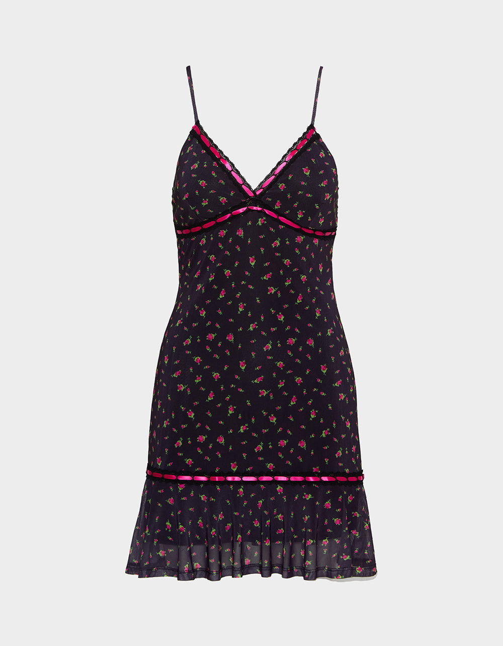Betsey Johnson ROSEBUD SLIP DRESS BLACK Women's Floral Print Mini Slip Dress