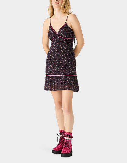 Betsey Johnson ROSEBUD SLIP DRESS BLACK Women's Floral Print Mini Slip Dress