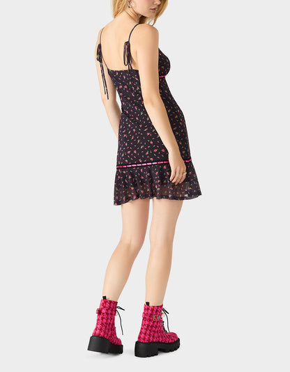 Betsey Johnson ROSEBUD SLIP DRESS BLACK Women's Floral Print Mini Slip Dress