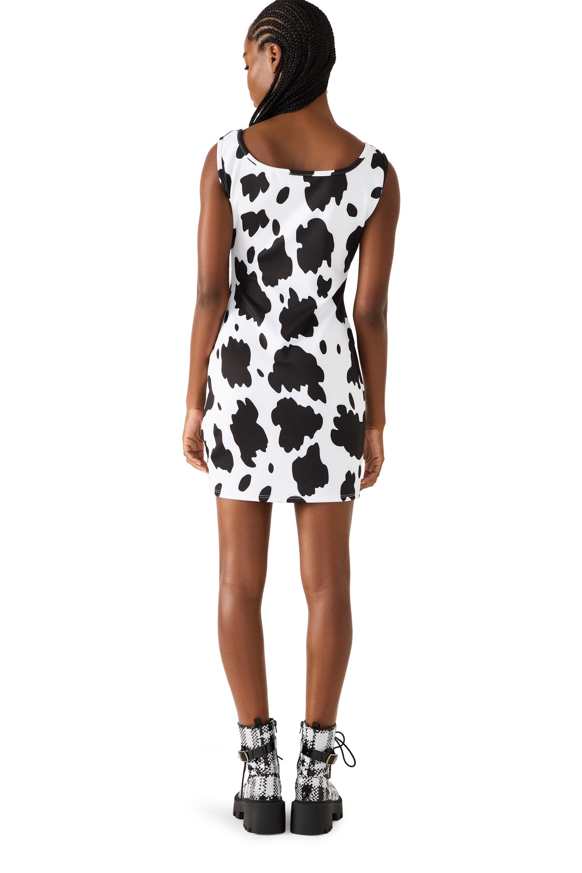 Betsey Johnson BETSEY COW PRINT DRESS BLACK/WHITE Women's Mini Tank Square-Neck Dress