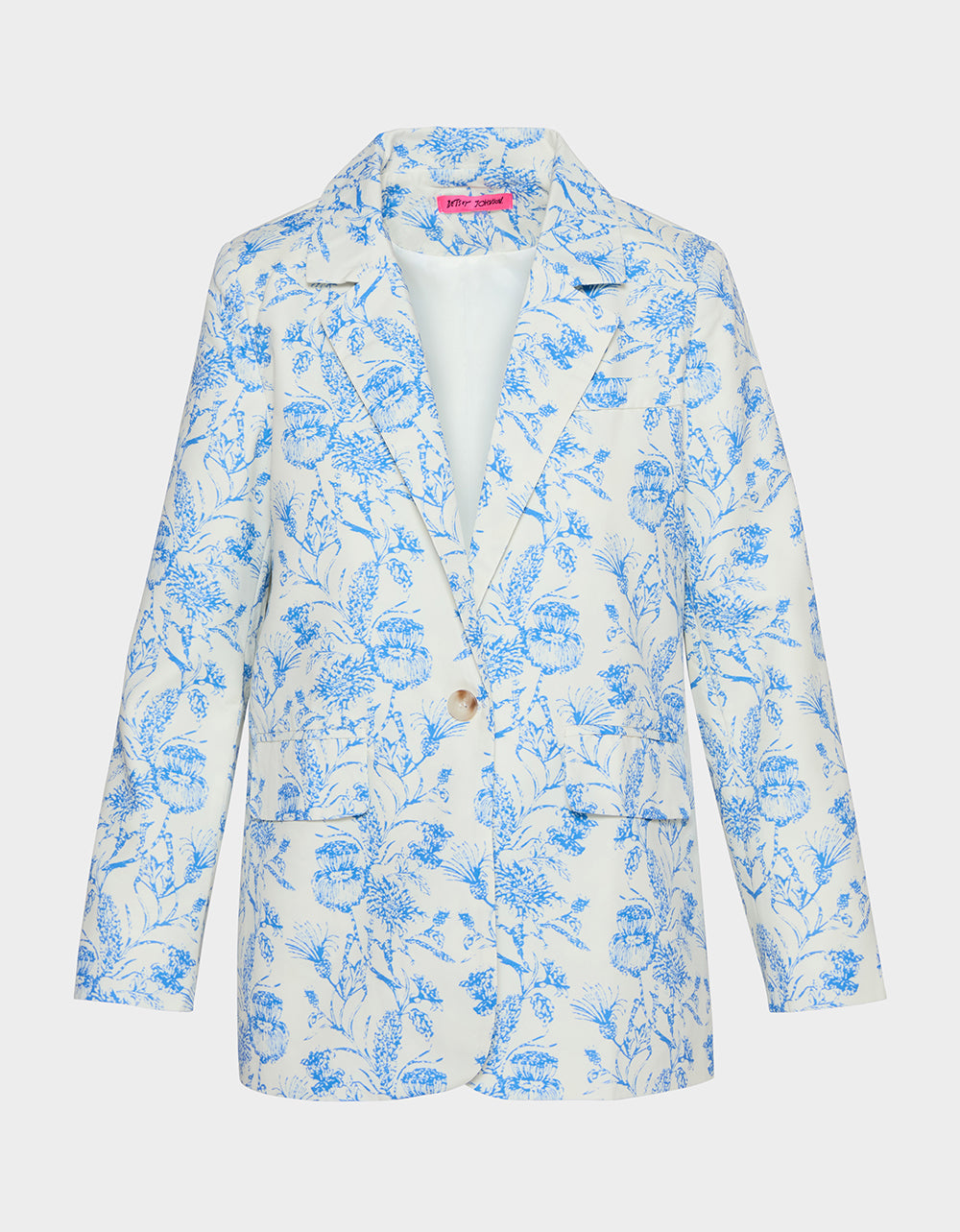 Betsey Johnson BOYFRIEND BLUE FLORAL BLAZER BLUE Women's Long-Sleeved Floral Print Blazer Jacket
