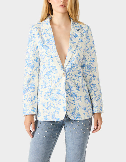 Betsey Johnson BOYFRIEND BLUE FLORAL BLAZER BLUE Women's Long-Sleeved Floral Print Blazer Jacket