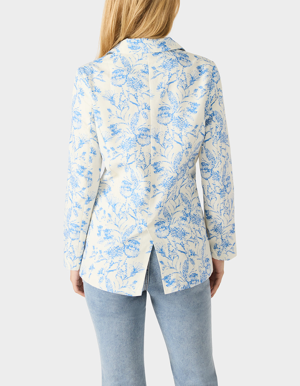 Betsey Johnson BOYFRIEND BLUE FLORAL BLAZER BLUE Women's Long-Sleeved Floral Print Blazer Jacket