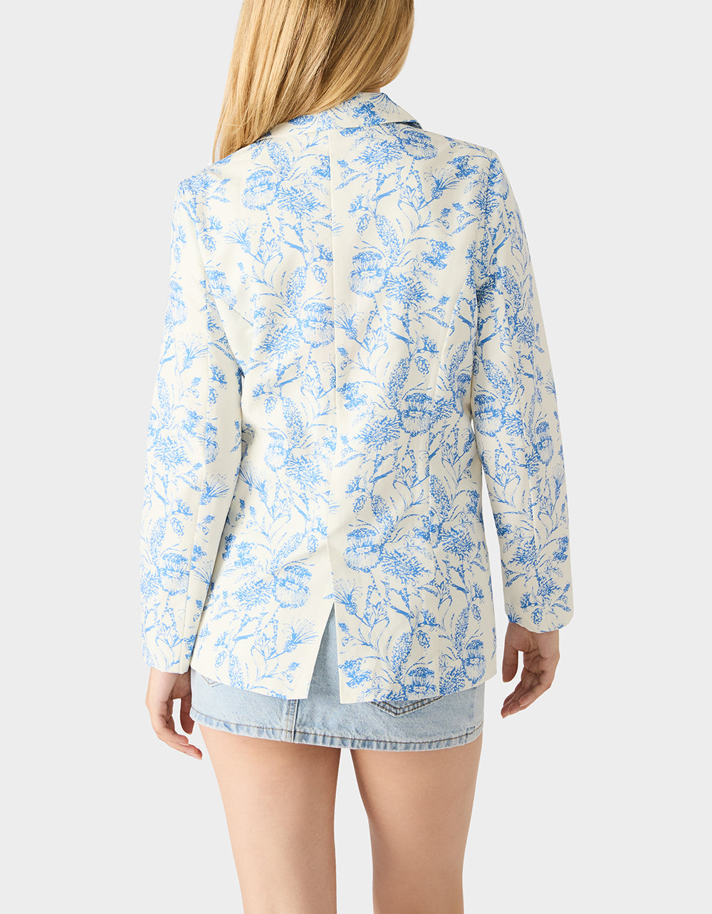 Betsey Johnson BOYFRIEND BLUE FLORAL BLAZER BLUE Women's Long-Sleeved Floral Print Blazer Jacket