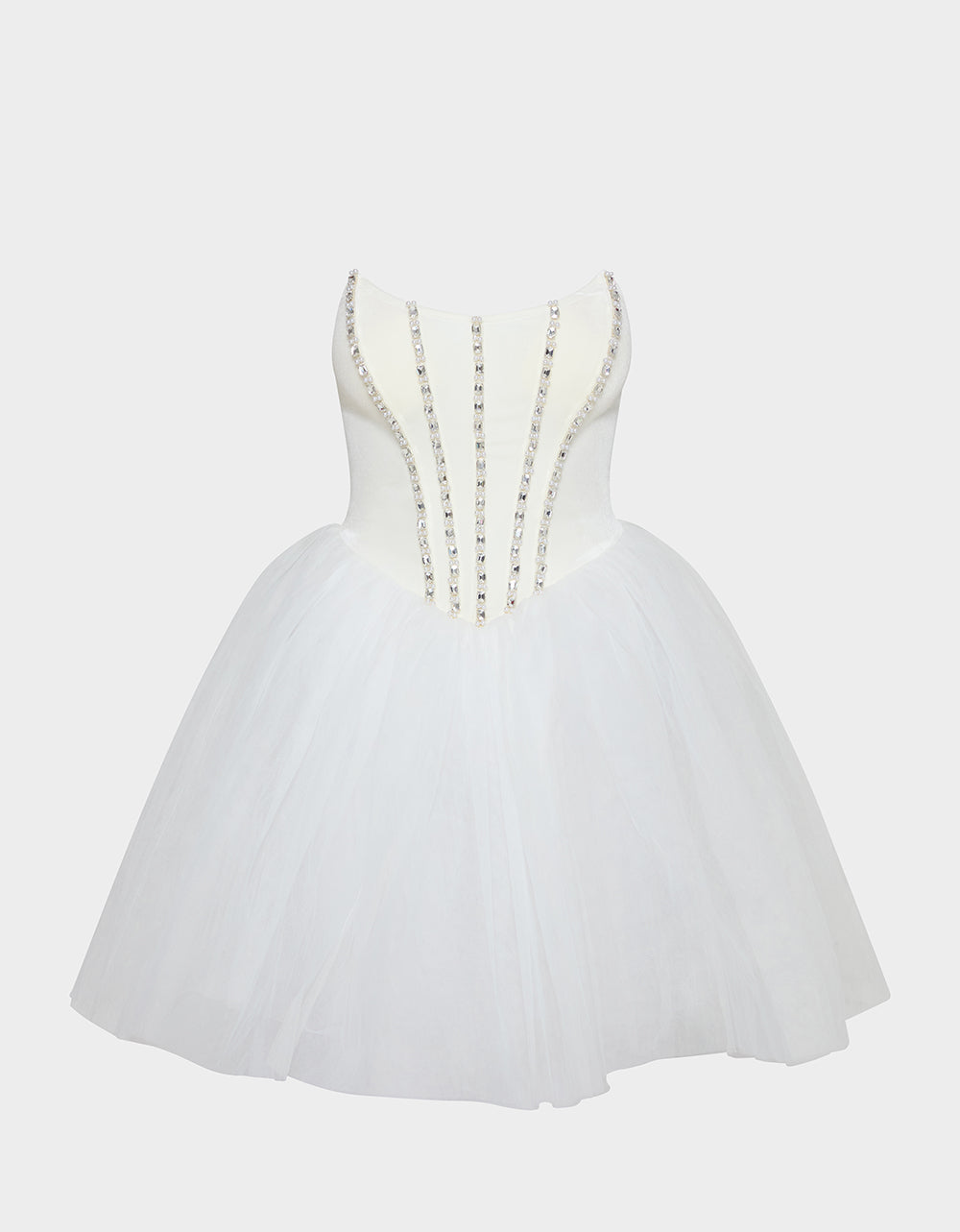 Betsey Johnson SHEER BALLERINA DRESS WHITE Women's Strapless Rhinestone Embellished Tulle Mini Dress