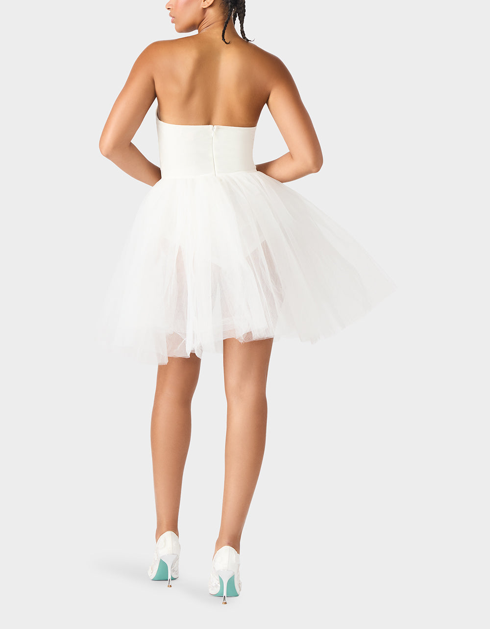 Betsey Johnson SHEER BALLERINA DRESS WHITE Women's Strapless Rhinestone Embellished Tulle Mini Dress