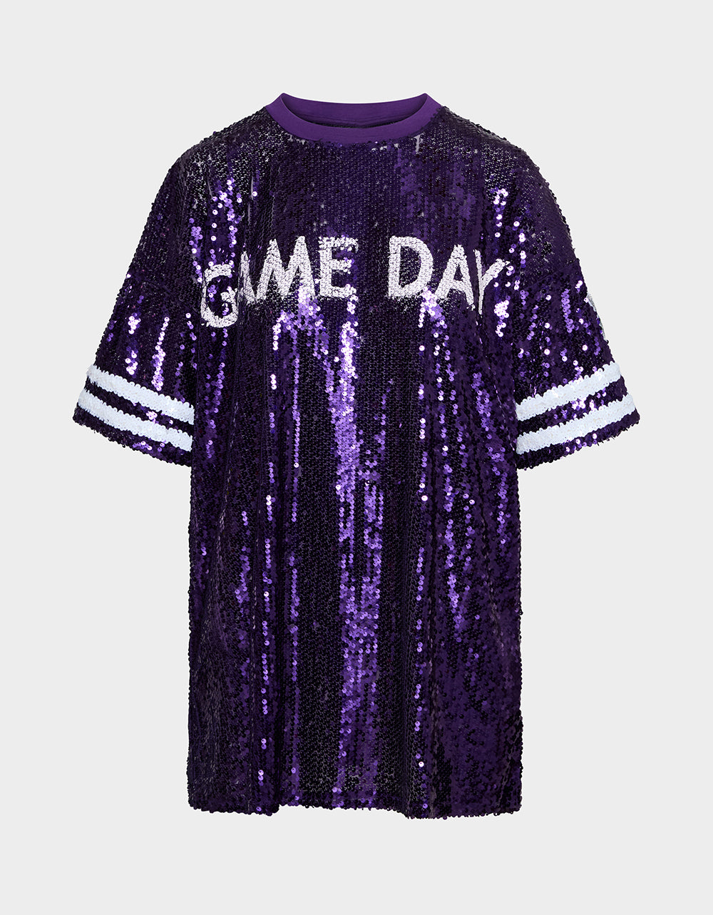 Betsey Johnson GAME DAY JERSEY SEQUIN DRESS PURPLE Women's Sequin Short-Sleeved Dress