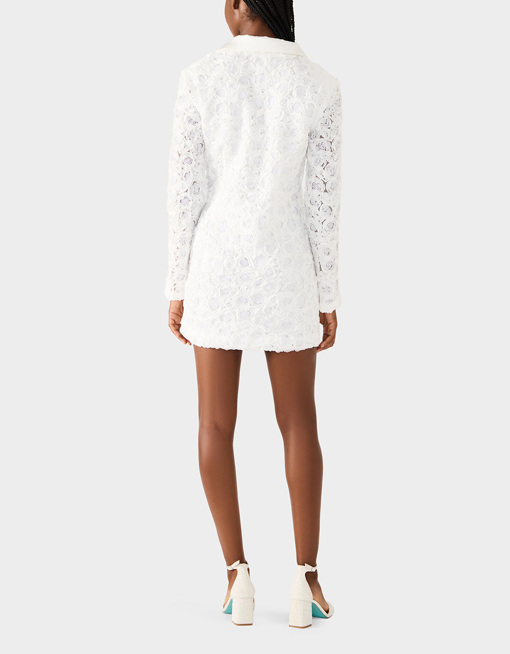 Betsey Johnson ROSETTE BLAZER DRESS WHITE Women's White Blazer Dress with Rose Sequin Details