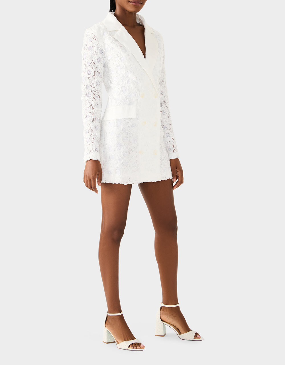 Betsey Johnson ROSETTE BLAZER DRESS WHITE Women's White Blazer Dress with Rose Sequin Details