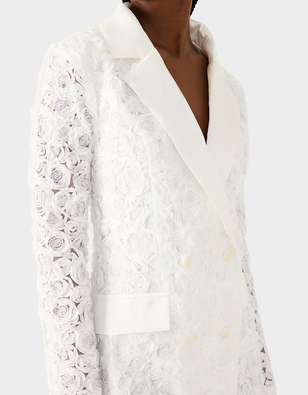 Betsey Johnson ROSETTE BLAZER DRESS WHITE Women's White Blazer Dress with Rose Sequin Details