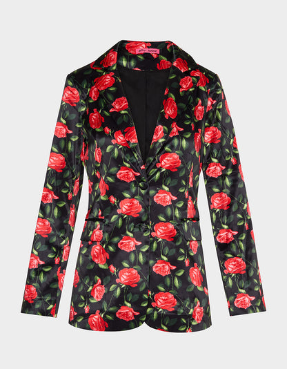 Betsey Johnson POWER BLOOM BLAZER BLACK Women's Black Red Floral Blazer