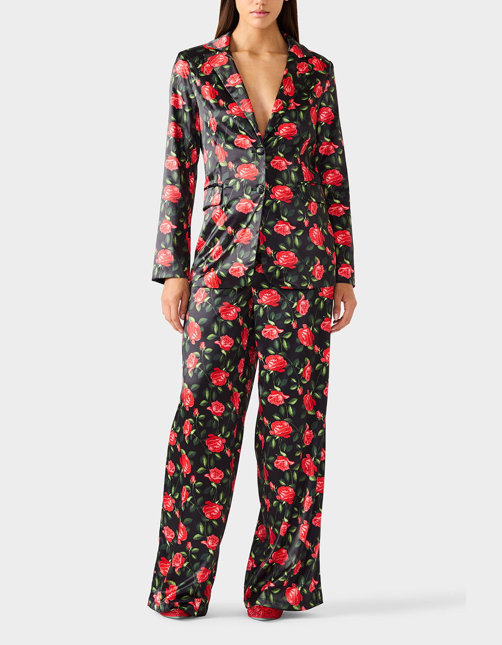 Betsey Johnson POWER BLOOM BLAZER BLACK Women's Black Red Floral Blazer
