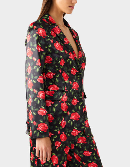 Betsey Johnson POWER BLOOM BLAZER BLACK Women's Black Red Floral Blazer