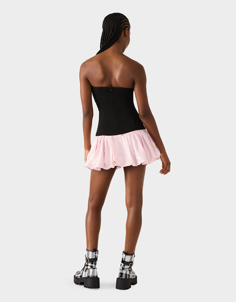 Betsey Johnson BETSEY'S BOW DRESS BLACK MULTI Women's Strapless Black and Pink Mini Dress