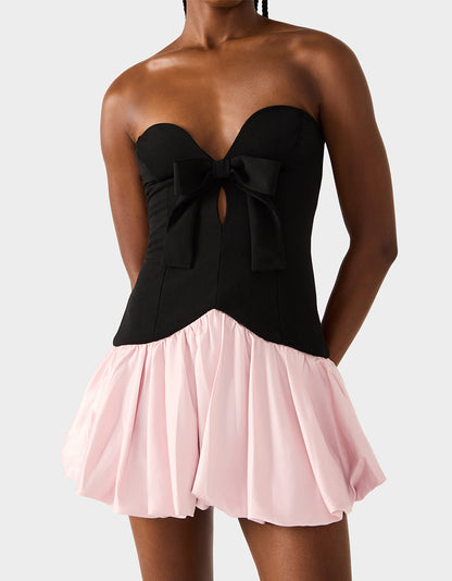 Betsey Johnson BETSEY'S BOW DRESS BLACK MULTI Women's Strapless Black and Pink Mini Dress