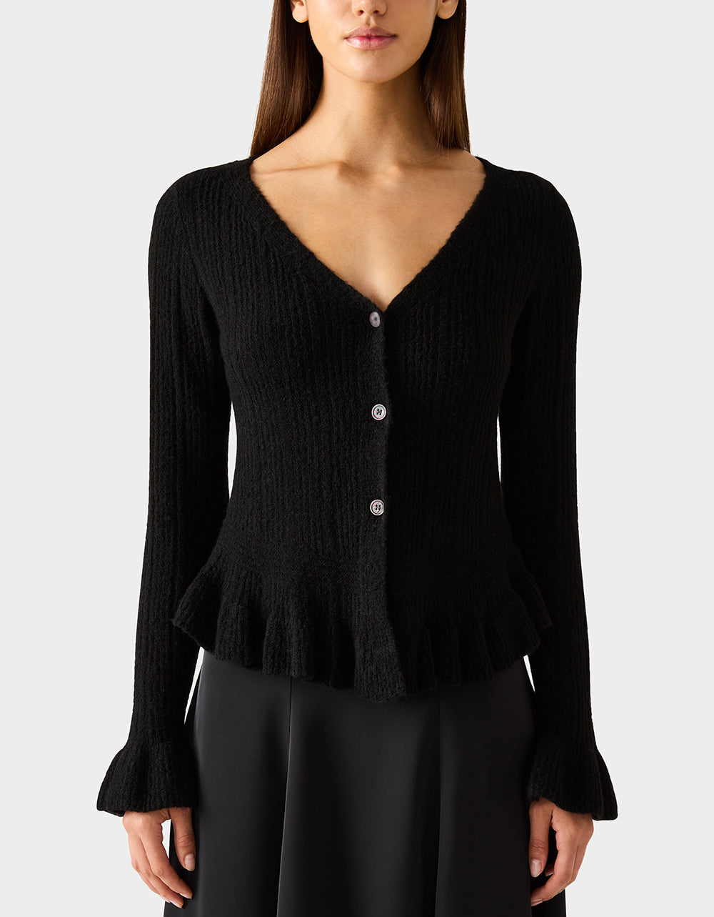 Betsey Johnson BELLE CARDIGAN BLACK Women's Black V-Neck Button Down Cardigan Sweater