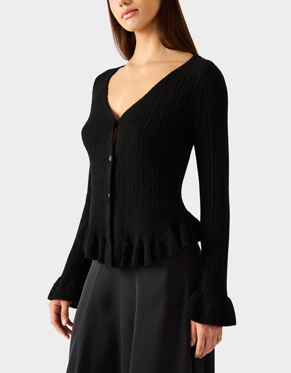 Betsey Johnson BELLE CARDIGAN BLACK Women's Black V-Neck Button Down Cardigan Sweater