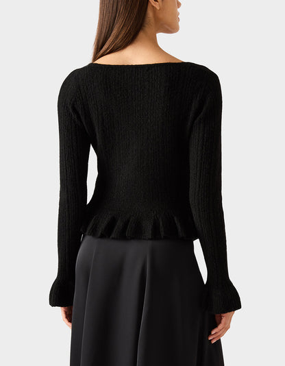 Betsey Johnson BELLE CARDIGAN BLACK Women's Black V-Neck Button Down Cardigan Sweater