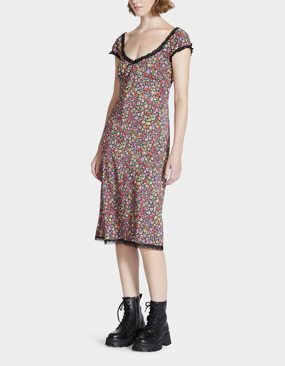 Betsey Johnson MALIBU MIDI DRESS BLACK DITSY FLORAL