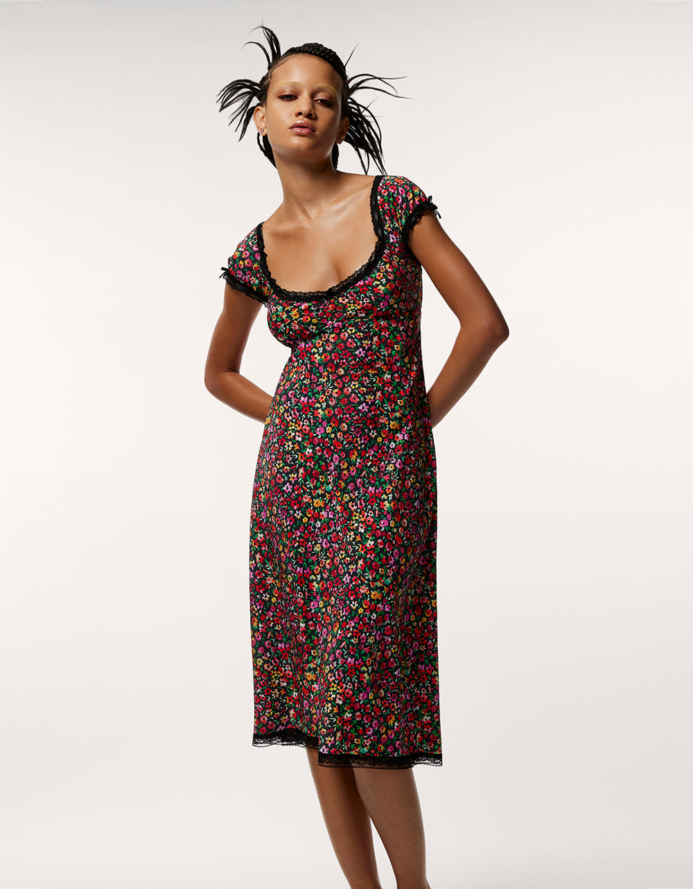 Betsey Johnson MALIBU MIDI DRESS BLACK DITSY FLORAL