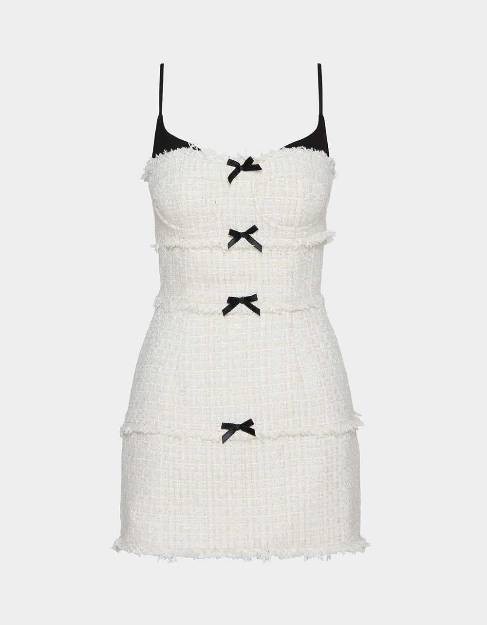 Betsey Johnson TWEED COMBO DRESS OFF WHITE Women's Tweed Bow Mini Dress