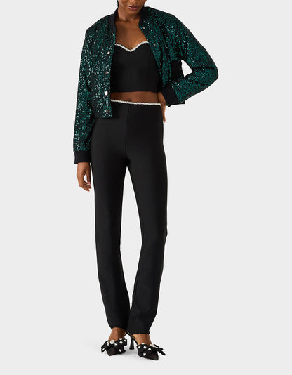 Betsey Johnson GLITTERATI BOMBER JACKET EMERALD GREEN Women's Green Sequin Bomber Jacket