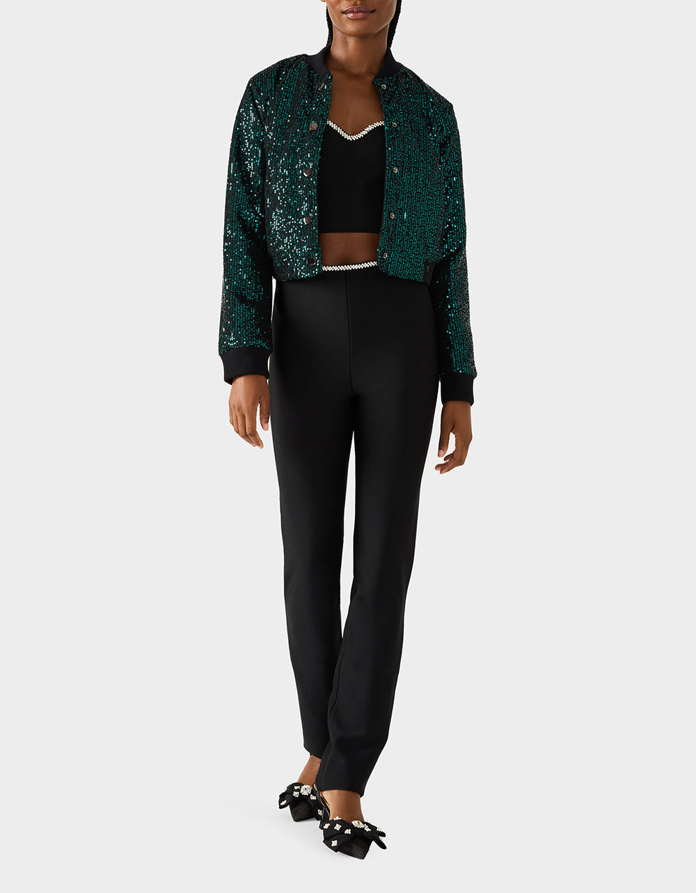 Betsey Johnson GLITTERATI BOMBER JACKET EMERALD GREEN Women's Green Sequin Bomber Jacket