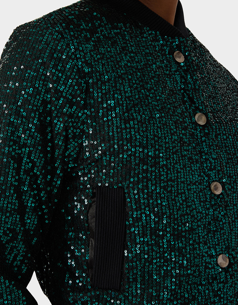 Betsey Johnson GLITTERATI BOMBER JACKET EMERALD GREEN Women's Green Sequin Bomber Jacket