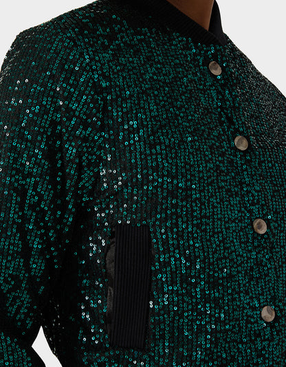 Betsey Johnson GLITTERATI BOMBER JACKET EMERALD GREEN Women's Green Sequin Bomber Jacket