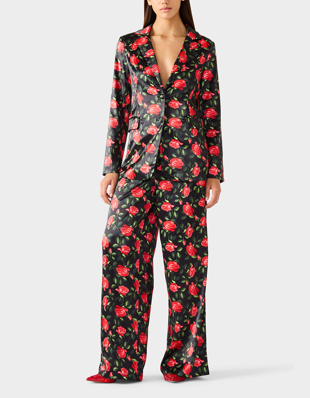 Betsey Johnson POWER BLOOM BLAZER/PANT BUNDLE Women's Rose Print Blazer and Pant Set
