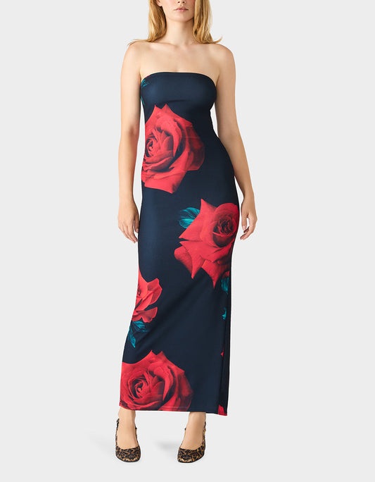 Betsey Johnson ROSE REVERIE DRESS RED Women's Floral print Maxi Strapless Dress