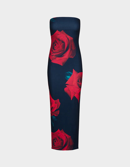 Betsey Johnson ROSE REVERIE DRESS RED Women's Floral print Maxi Strapless Dress