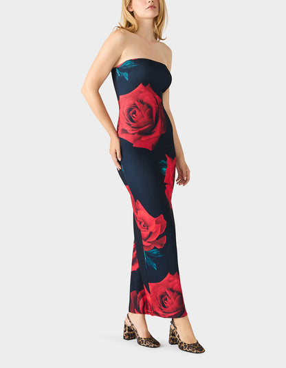 Betsey Johnson ROSE REVERIE DRESS RED Women's Floral print Maxi Strapless Dress