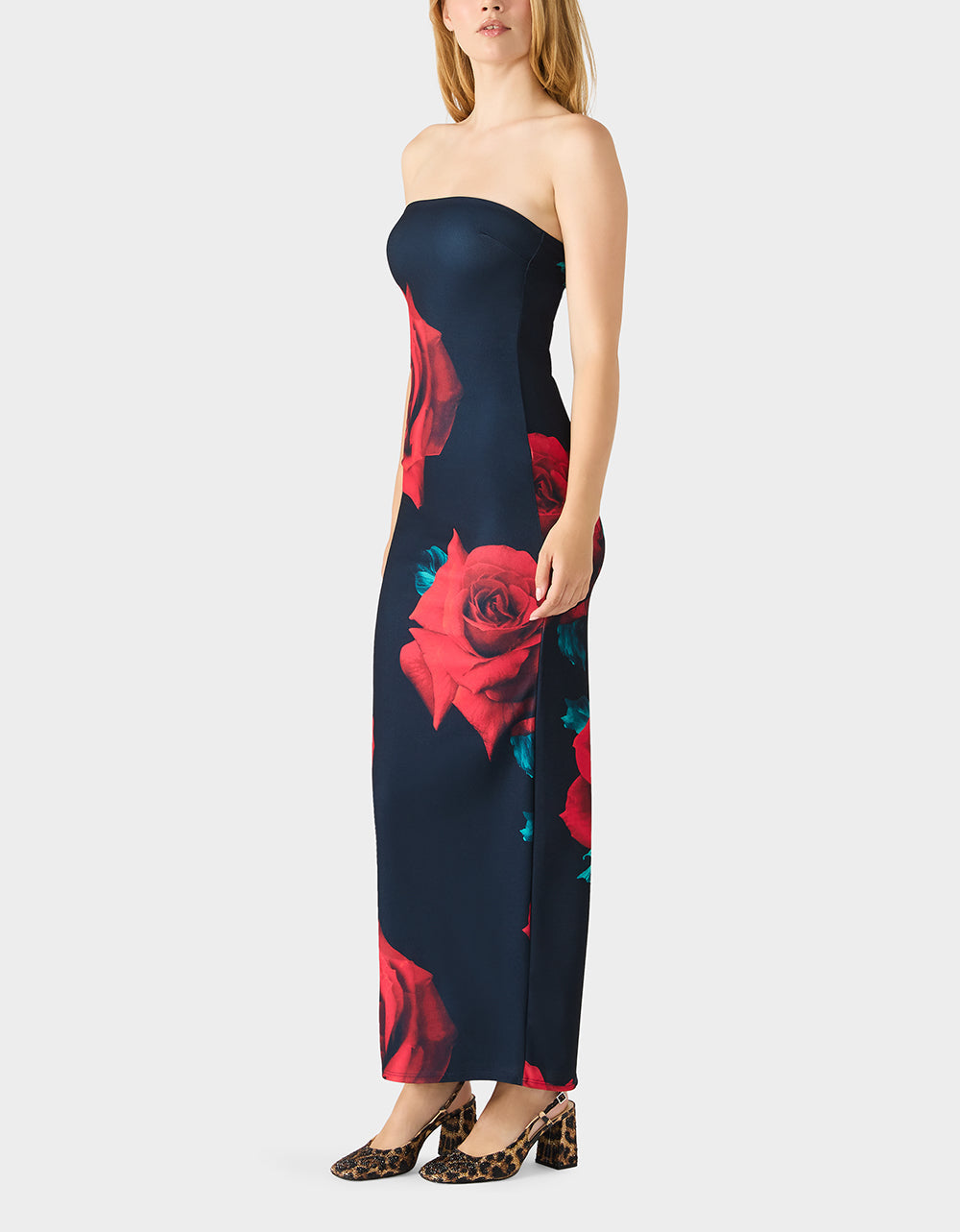 Betsey Johnson ROSE REVERIE DRESS RED Women's Floral print Maxi Strapless Dress